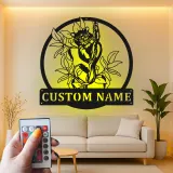 Insegna Nome Lemure Personalizzata | Arte in Metallo LED per Nursery a Tema Giungla | Decorazione Faunistica Personalizzata | Luce per Stanza Bambini Boho
