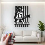 Insegna in metallo personalizzata con saldatore e bandiera americana retroilluminata, regalo personalizzato per decorare officine di saldatori