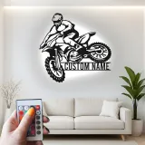 Personalisierte Metall-Wandkunst mit LED-Beleuchtung für Motocross-Fahrer – Geschenk für Dirtbike-Enthusiasten, Garage oder Spielzimmer Dekor