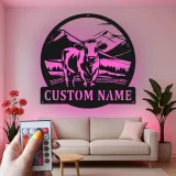 Cartel de metal LED de vaca personalizada para granjeros, regalo rústico de decoración de granja para salón