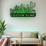 Insegna in metallo personalizzata con cactus succulento e luce LED, regalo per amanti delle piante, decorazione per soggiorno in stile deserto