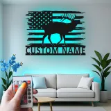 Décoration murale en métal LED élan drapeau américain personnalisée Cadeau pour chasseurs Décor de chalet rustique