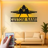 Personalized Fighter Jet Metal Sign | LED Backlit Wall Art | Custom Pilot Name Decor for Man Cave | Aviation Gift