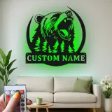 Décoration murale en métal personnalisée avec éclairage LED Forêt d'Ours Cadeau pour Amateurs de Nature Décor de Cabane ou Lodge
