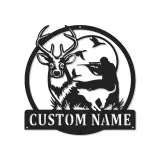 Custom Deer Hunting LED Metal Sign | Personalized Hunter & Dog Wall Art | Rustic Cabin Decor | Unique Gift for Outdoorsman