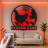 Insegna in metallo LED Famiglia Pollo Personalizzata Regalo per Casa Decorazione Cucina Rustica