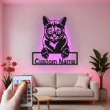 Cartel de metal LED de gato personalizado, regalo para amantes de mascotas, decoración para salón