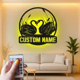 Personalized Swan LED Sign | Romantic Metal Wall Art with Custom Name | Elegant Bedroom Decor | Unique Wedding Gift for Couple
