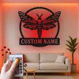 Décoration murale en métal personnalisée avec crâne de papillon et rétroéclairage LED - Cadeau gothique unique pour la chambre ou le salon
