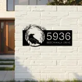 Custom Metal Raven Crow Halloween Wreath Metal Address Sign, House number, Outdoor Number Signage, Yard Sign Address Plate