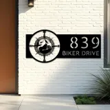 Custom Metal Motorcycle mountain compass Biker Metal Address Sign, House number, Outdoor Number Signage, Yard Sign Address Plate
