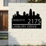Custom Metal Charlotte city skyline Metal Address Sign Hanging Address Plaque house number Yard Outdoor Sign