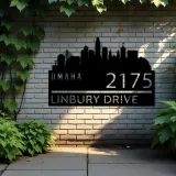 Custom Metal Omaha city skyline Metal Address Sign Hanging Address Plaque house number Yard Outdoor Sign