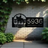 Custom Metal Horse Rider welcome Metal Address Sign, House number, Outdoor Number Signage, Yard Sign Address Plate