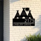 Custom Metal Native american teepee Metal Address Sign, House number, Outdoor Number Signage, Yard Sign Address Plate