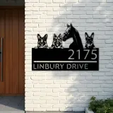 Custom Metal German shepherd Dogs and horse Metal Address Sign House number Hanging Address Plaque Yard Sign Outdoor decor