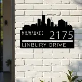 Custom Metal Milwaukee city skyline Metal Address Sign Hanging Address Plaque house number Yard Outdoor Sign