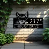 Custom Metal Cute peeking cat kitten pet Metal Address Sign, House number, Outdoor Number Signage, Yard Sign Address Plate