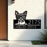 Custom Metal Chinese Crested dog US glasses Metal Address Sign House number Hanging Address Plaque Yard Sign Outdoor decor