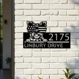 Custom Metal Yorkshire dog US flag glasses Metal Address Sign House number Hanging Address Plaque Yard Sign Outdoor decor