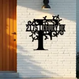 Custom Metal Floral Monogram Split Letter F Metal Address Sign House number Hanging Address Plaque Yard Sign Outdoor decor