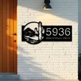 Custom Metal Cactus mountain scene wild life Metal Address Sign, House number, Outdoor Number Signage, Yard Sign Address Plate
