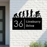 Custom Metal Cycling evolution Bicycle rider Metal Address Sign, House number, Outdoor Number Signage, Yard Sign Address Plate