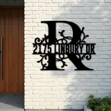 Custom Metal Floral Monogram Split Letter R Metal Address Sign House number Hanging Address Plaque Yard Sign Outdoor decor