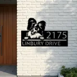 Custom Metal Papillon dog Puppy Metal Address Sign House number Hanging Address Plaque Yard Sign Outdoor decor