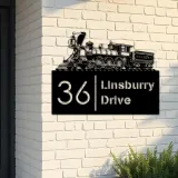 Custom Metal Train Metal Address Sign, House number, Outdoor Number Signage, Yard Sign Address Plate002