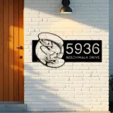 Custom Metal Trout fishing rod bait hook Metal Address Sign, House number, Outdoor Number Signage, Yard Sign Address Plate