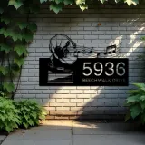 Custom Metal Gramophone retro record music Metal Address Sign Custom House number Hanging Address Plaque Yard Sign Outdoor