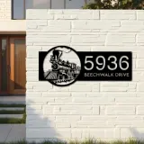 Custom Metal Train Metal Address Sign, House number, Outdoor Number Signage, Yard Sign Address Plate001