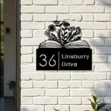 Custom Metal Floral book book lover reading Metal Address Sign, House number, Outdoor Number Signage, Yard Sign Address Plate