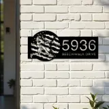 Custom Metal Baseball player distressed US flag Metal Address Sign, House number, Outdoor Number Signage, Yard Sign Address Plate
