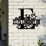 Custom Metal Floral Monogram Split Letter E Metal Address Sign House number Hanging Address Plaque Yard Sign Outdoor decor