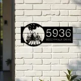 Custom Metal Dad and children go fishing Metal Address Sign Custom House number Hanging Address Plaque Yard Sign Outdoor