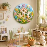 Pastel Bunny Garden Kids Room Wall Clock