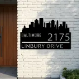Custom Metal Baltimore city skyline Metal Address Sign Hanging Address Plaque house number Yard Outdoor Sign