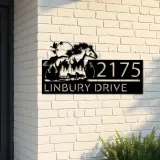 Custom Metal Running horse mountain forest scene Metal Address Sign, House number, Outdoor Number Signage, Yard Sign Address Plate