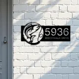 Custom Metal Fish Fishing rod Metal Address Sign Custom House number Hanging Address Plaque Yard Sign Outdoor