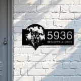 Custom Metal Wolf on full moon Metal Address Sign, House number, Outdoor Number Signage, Yard Sign Address Plate