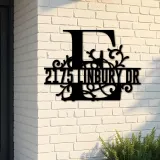 Custom Metal Floral Monogram Split Letter E Metal Address Sign House number Hanging Address Plaque Yard Sign Outdoor decor
