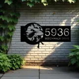 Custom Metal Cute Witch sitting on the moon Metal Address Sign, House number, Outdoor Number Signage, Yard Sign Address Plate