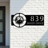 Custom Metal Motorcycle mountain compass Biker Metal Address Sign, House number, Outdoor Number Signage, Yard Sign Address Plate