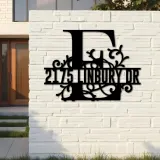 Custom Metal Floral Monogram Split Letter E Metal Address Sign House number Hanging Address Plaque Yard Sign Outdoor decor