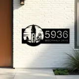 Custom Metal Lighthouse and ship sea adventure Metal Address Sign, House number, Outdoor Number Signage, Yard Sign Address Plate