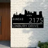 Custom Metal Kansas city skyline Metal Address Sign Hanging Address Plaque house number Yard Outdoor Sign