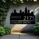 Custom Metal Charlotte city skyline Metal Address Sign Hanging Address Plaque house number Yard Outdoor Sign
