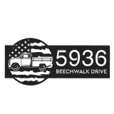 Custom Metal Farm Trailer US flag Metal Address Sign Custom House number Hanging Address Plaque Yard Sign Outdoor